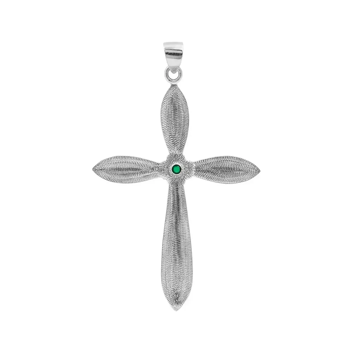 Dije Cruz Grande Plata 925 con Zirconia Verde - Imagen 2