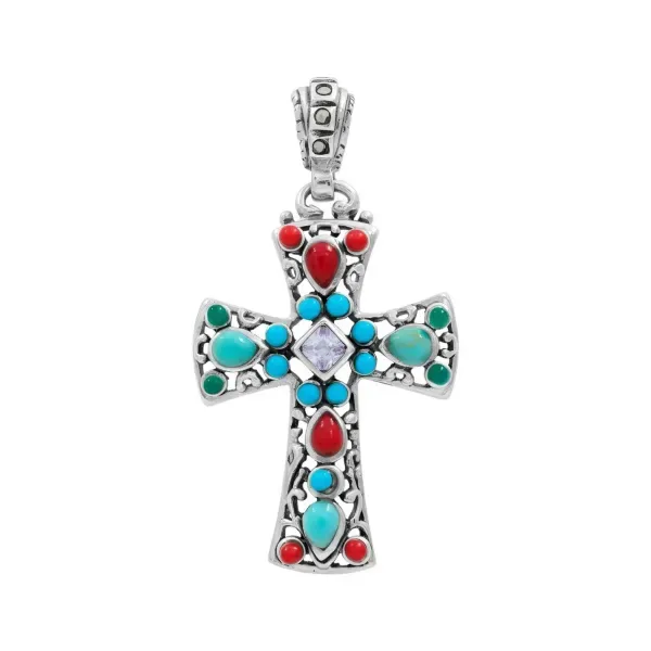 Dije Cruz Grande Plata 925 Rodio Zirconia Violeta - Imagen 1