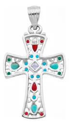 Dije Cruz Grande Plata 925 Rodio Zirconia Violeta - Imagen 2