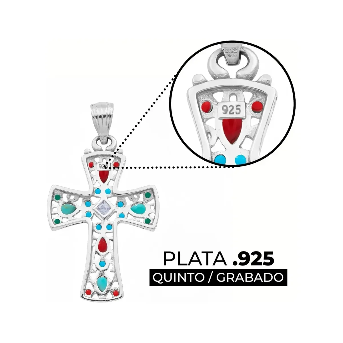 Dije Cruz Grande Plata 925 Rodio Zirconia Violeta - Imagen 3