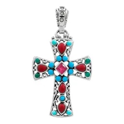 Dije Cruz Grande Plata 925 Rodizada con Zirconia Multicolor - Imagen 1