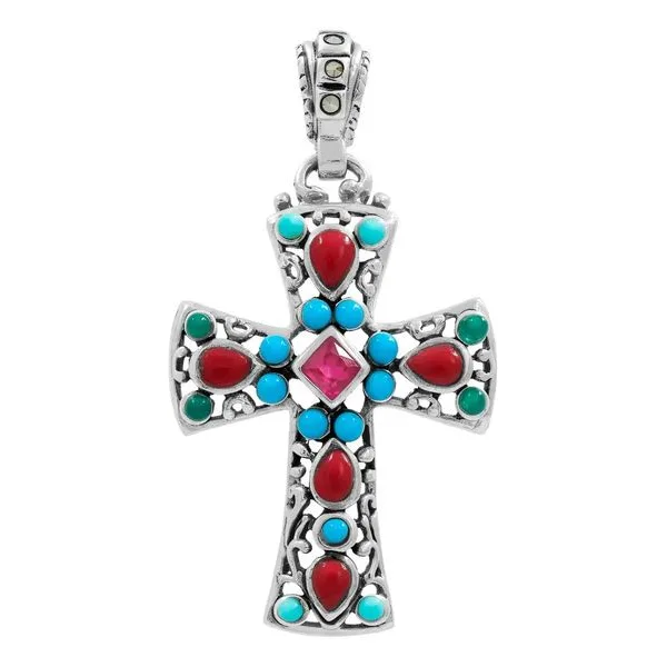 Dije Cruz Grande Plata 925 Rodizada con Zirconia Multicolor - Imagen 1