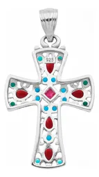 Dije Cruz Grande Plata 925 Rodizada con Zirconia Multicolor - Imagen 2