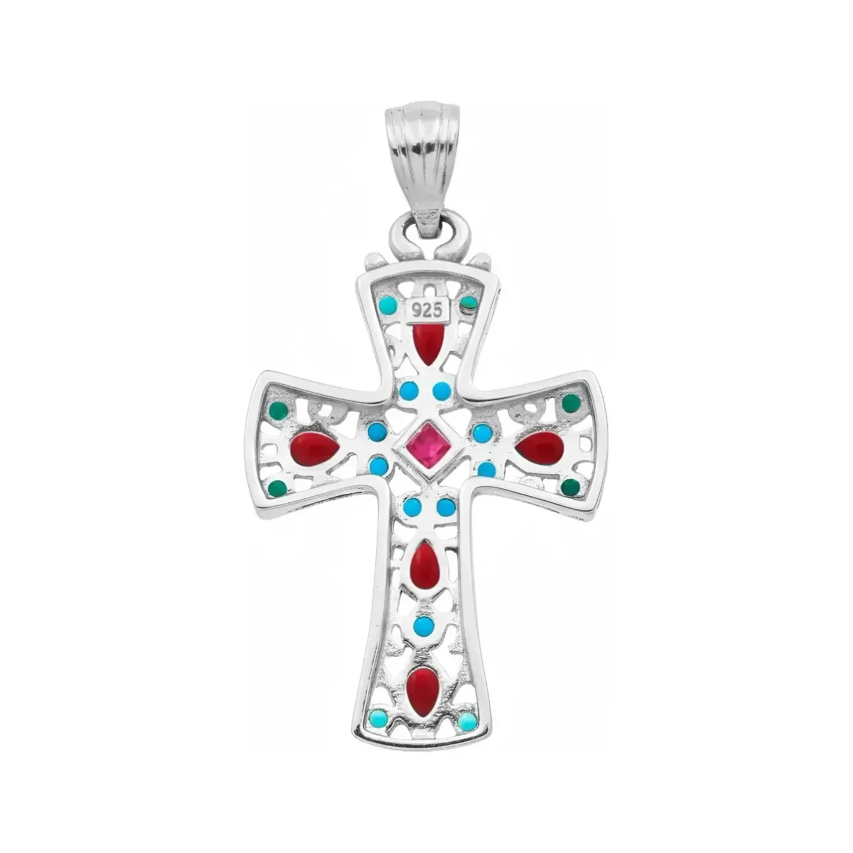 Dije Cruz Grande Plata 925 Rodizada con Zirconia Multicolor - Imagen 2