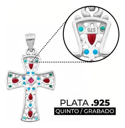 Dije Cruz Grande Plata 925 Rodizada con Zirconia Multicolor - Imagen 3