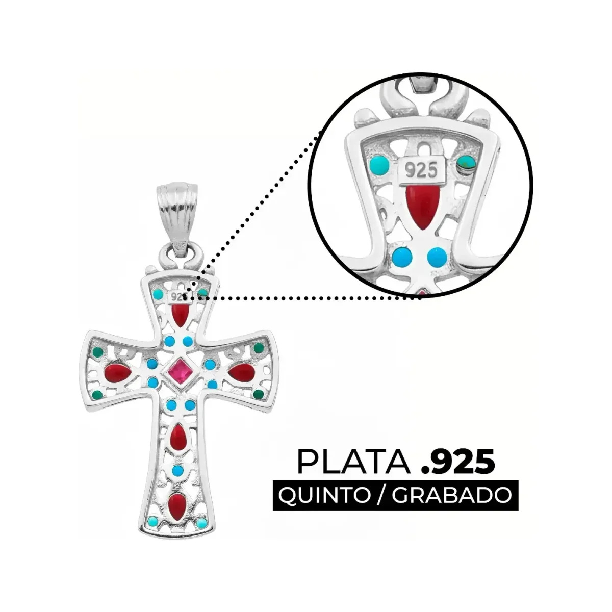 Dije Cruz Grande Plata 925 Rodizada con Zirconia Multicolor - Imagen 3