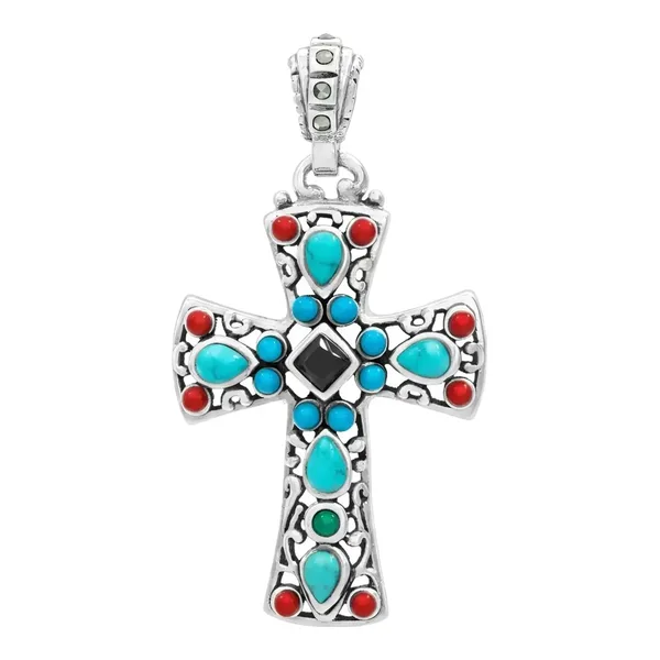 Dije Cruz Grande Plata 925 Rodizada con Zirconia Negra - Imagen 1