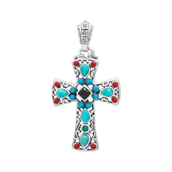 Dije Cruz Grande Plata 925 Rodizada con Zirconia Negra - Imagen 1