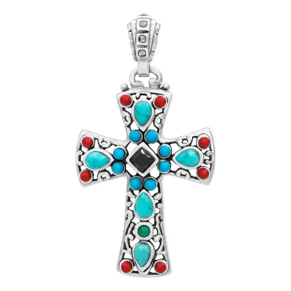 Dije Cruz Grande Plata 925 Rodizada con Zirconia Negra - Imagen 1