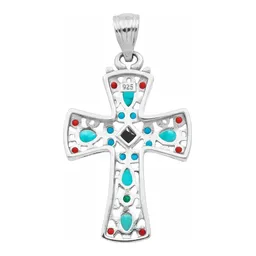 Dije Cruz Grande Plata 925 Rodizada con Zirconia Negra - Imagen 2