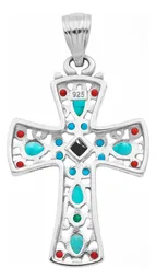 Dije Cruz Grande Plata 925 Rodizada con Zirconia Negra - Imagen 2