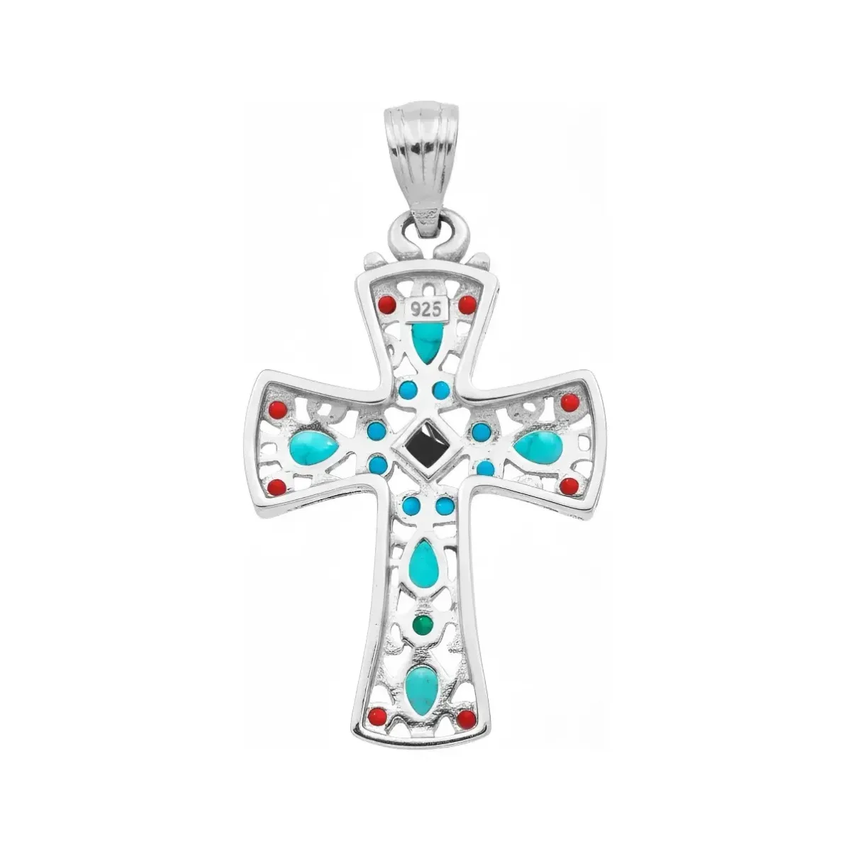 Dije Cruz Grande Plata 925 Rodizada con Zirconia Negra - Imagen 2