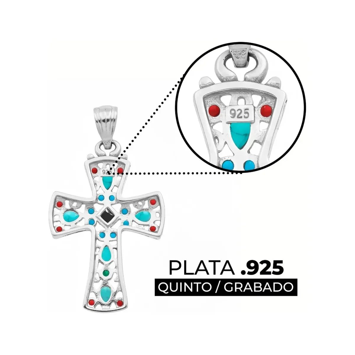 Dije Cruz Grande Plata 925 Rodizada con Zirconia Negra - Imagen 3