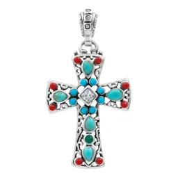 Dije Cruz Grande Plata .925 Rodizada con Zirconia para Cadena - Imagen 1