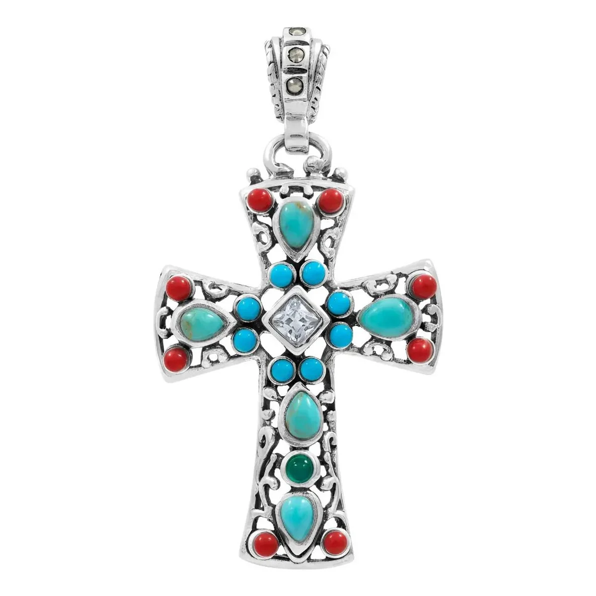 Dije cruz grande plata .925 rodizada, zirconia cúbica brillante. Joyería fina mexicana, colgante espiritual moderno para muje