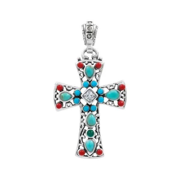 Dije Cruz Grande Plata .925 Rodizada con Zirconia para Cadena - Imagen 1
