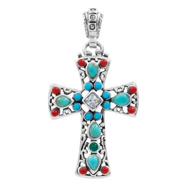Dije Cruz Grande Plata .925 Rodizada con Zirconia para Cadena - Imagen 1