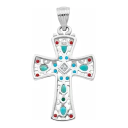 Dije Cruz Grande Plata .925 Rodizada con Zirconia para Cadena - Imagen 2