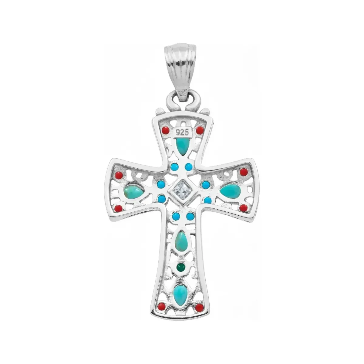 Dije Cruz Grande Plata .925 Rodizada con Zirconia para Cadena - Imagen 2