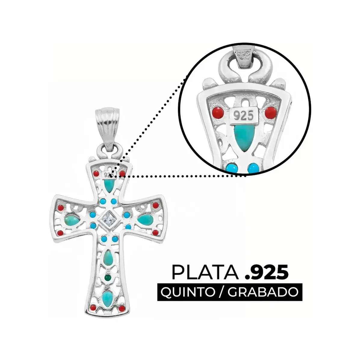 Dije Cruz Grande Plata .925 Rodizada con Zirconia para Cadena - Imagen 3