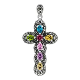 Dije Cruz Grande Plata 925 Rodizada con Zirconias Multicolor - Imagen 1