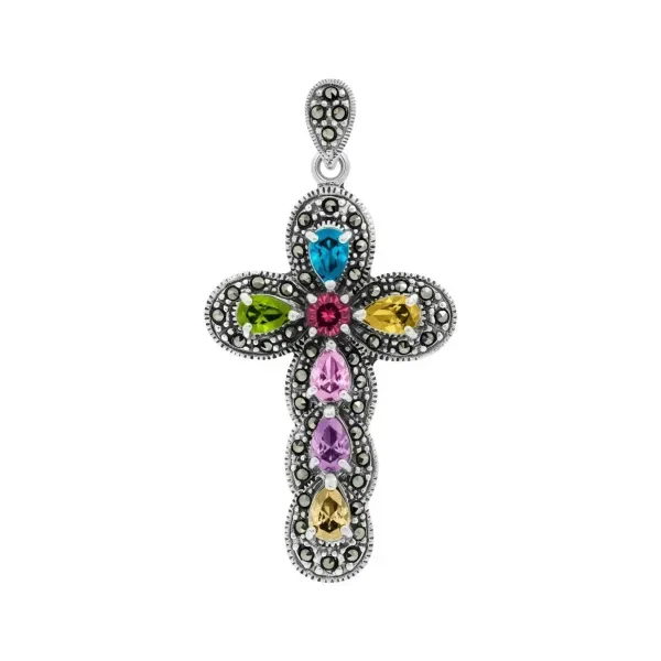 Dije Cruz Grande Plata 925 Rodizada con Zirconias Multicolor - Imagen 1