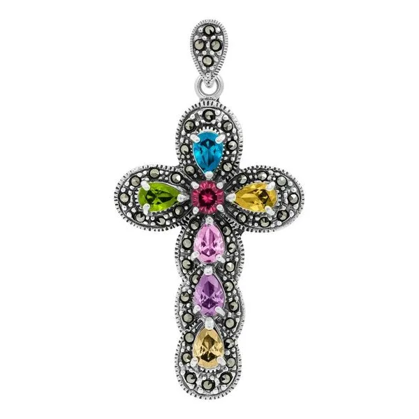 Dije Cruz Grande Plata 925 Rodizada con Zirconias Multicolor - Imagen 1