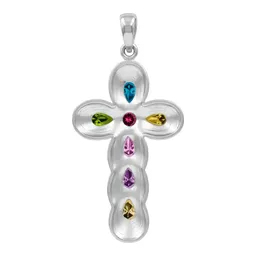 Dije Cruz Grande Plata 925 Rodizada con Zirconias Multicolor - Imagen 2