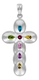 Dije Cruz Grande Plata 925 Rodizada con Zirconias Multicolor - Imagen 2
