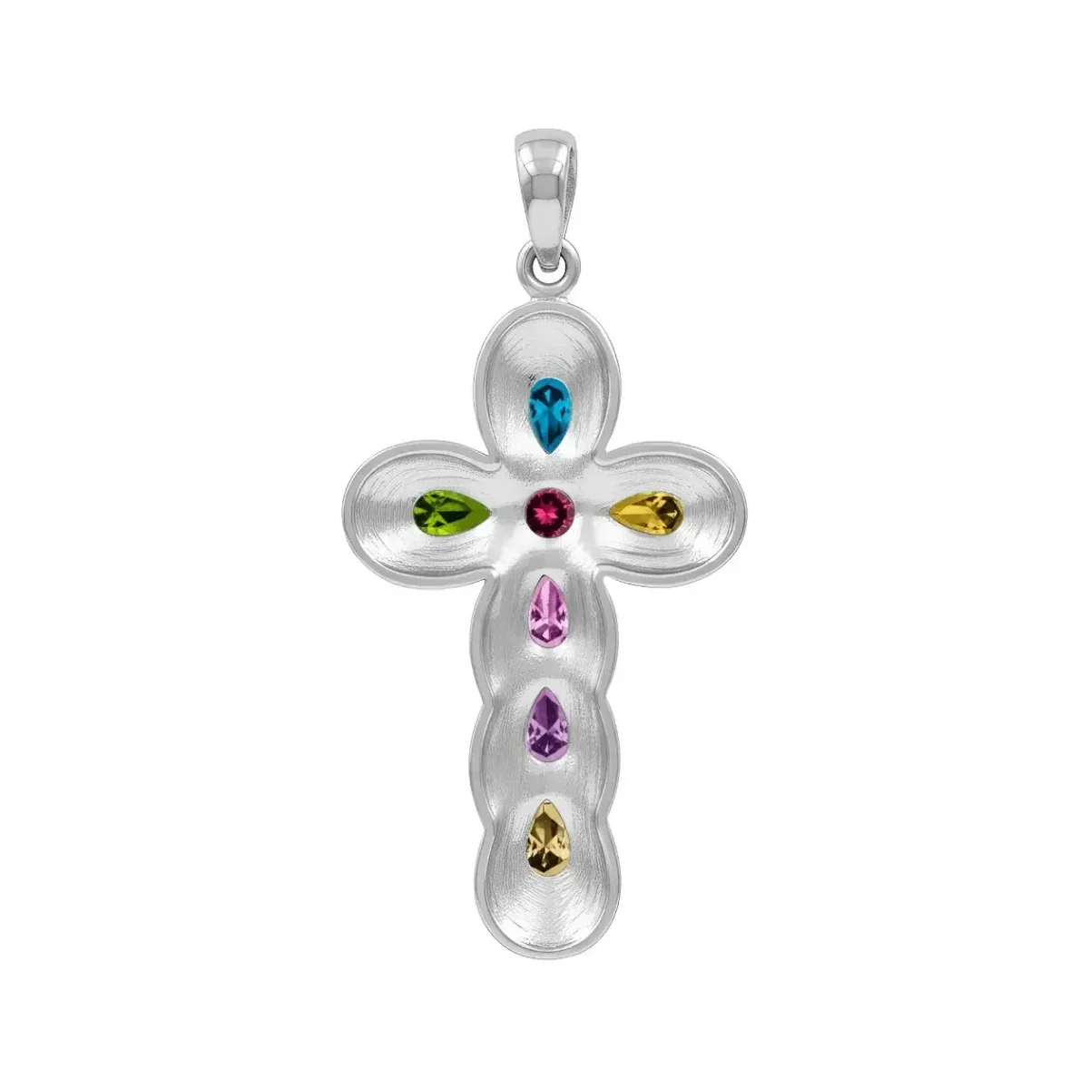 Dije Cruz Grande Plata 925 Rodizada con Zirconias Multicolor - Imagen 2