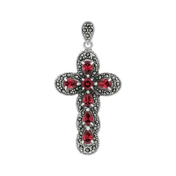 Dije Cruz Grande Plata 925 Rodizada Zirconias Rojas - Imagen 1