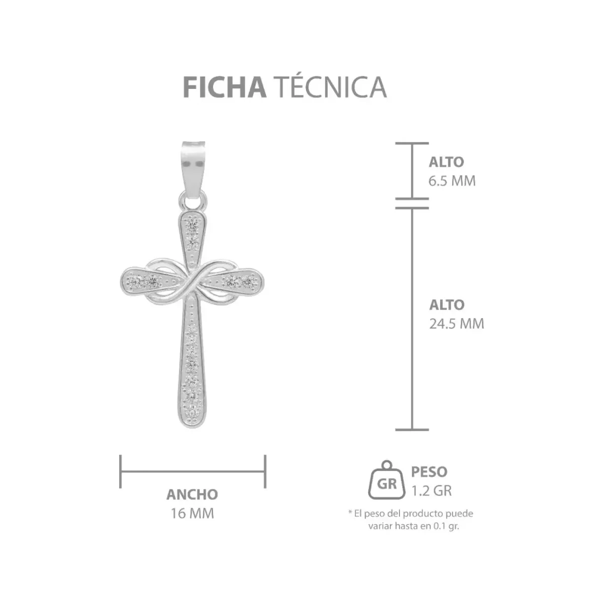 Dije Cruz Lazo Plata 925 con Zirconia para Hombre - Imagen 7