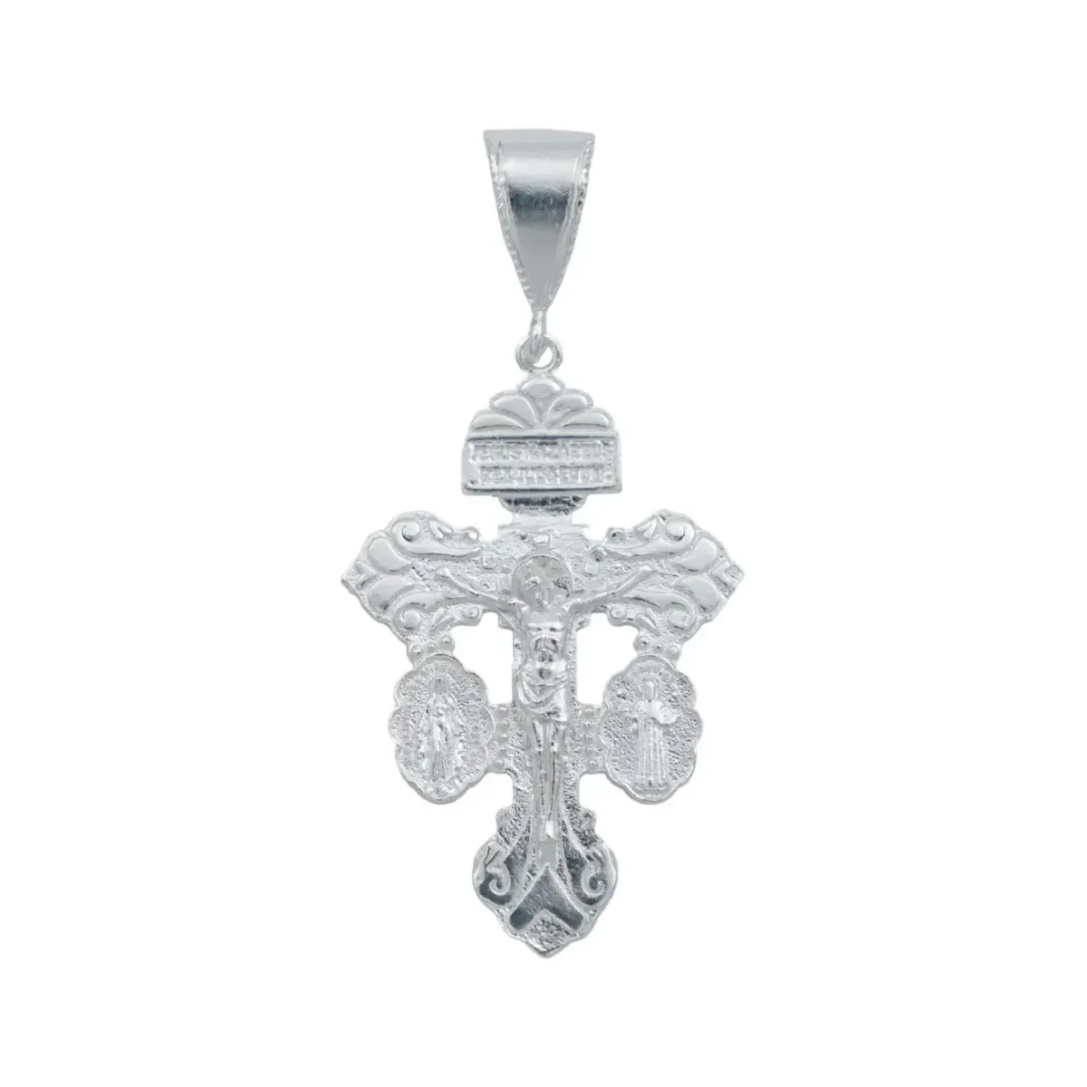 Dije Cruz Perdón San Benito Plata .925, amuleto de protección con diseño artesanal mexicana, detallado y pulido, joyería espi