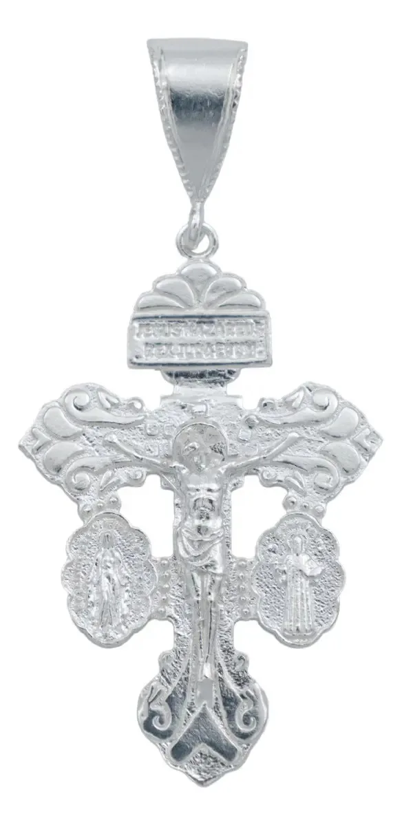 Dije Cruz Perdón San Benito Plata .925, amuleto de protección con diseño artesanal mexicana, detallado y pulido.