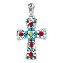 Dije Cruz Plata 925 con Zirconia Multicolor para Hombre y Mujer - Imagen 1