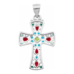 Dije Cruz Plata 925 con Zirconia Multicolor para Hombre y Mujer - Imagen 2