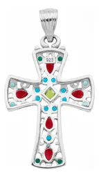 Dije Cruz Plata 925 con Zirconia Multicolor para Hombre y Mujer - Imagen 2