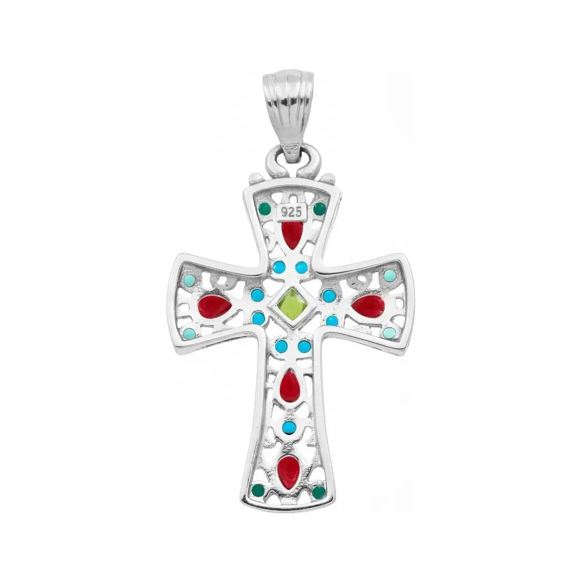Dije Cruz Plata 925 con Zirconia Multicolor para Hombre y Mujer - Imagen 2