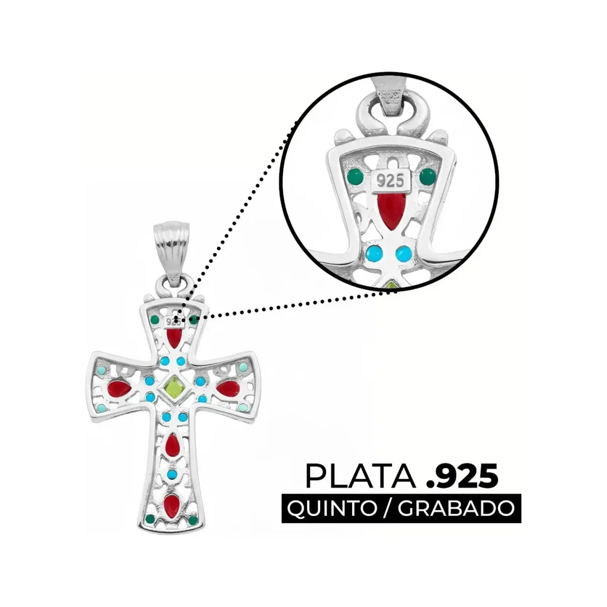Dije Cruz Plata 925 con Zirconia Multicolor para Hombre y Mujer - Imagen 3
