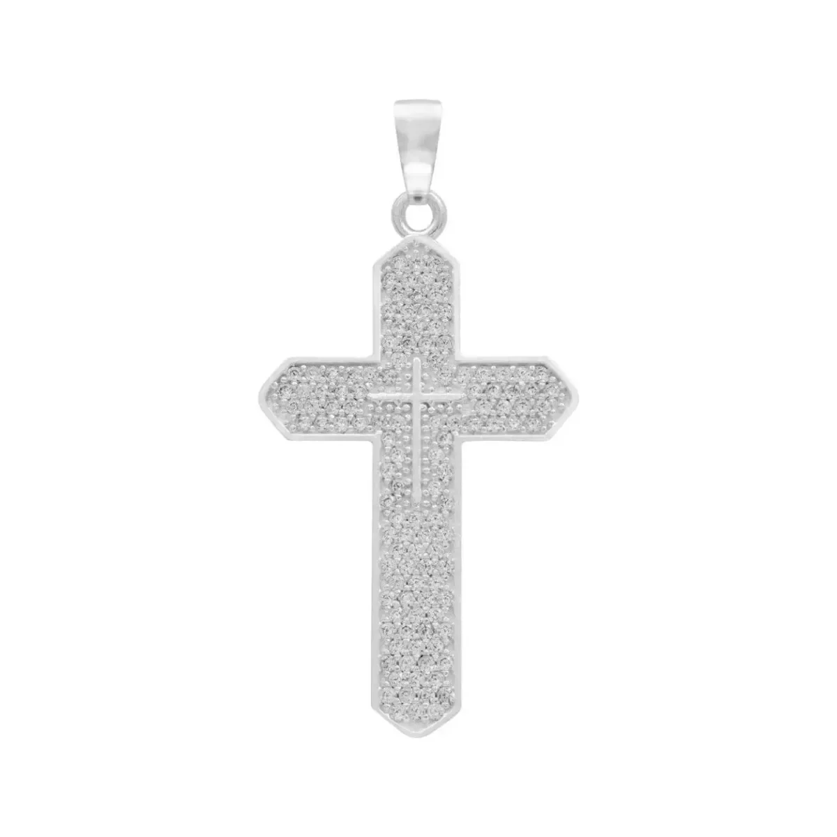 Dije Cruz Plata .925 con Zirconia brillante para hombre, joya masculina de diseño moderno. Collar con cruz para hombre.