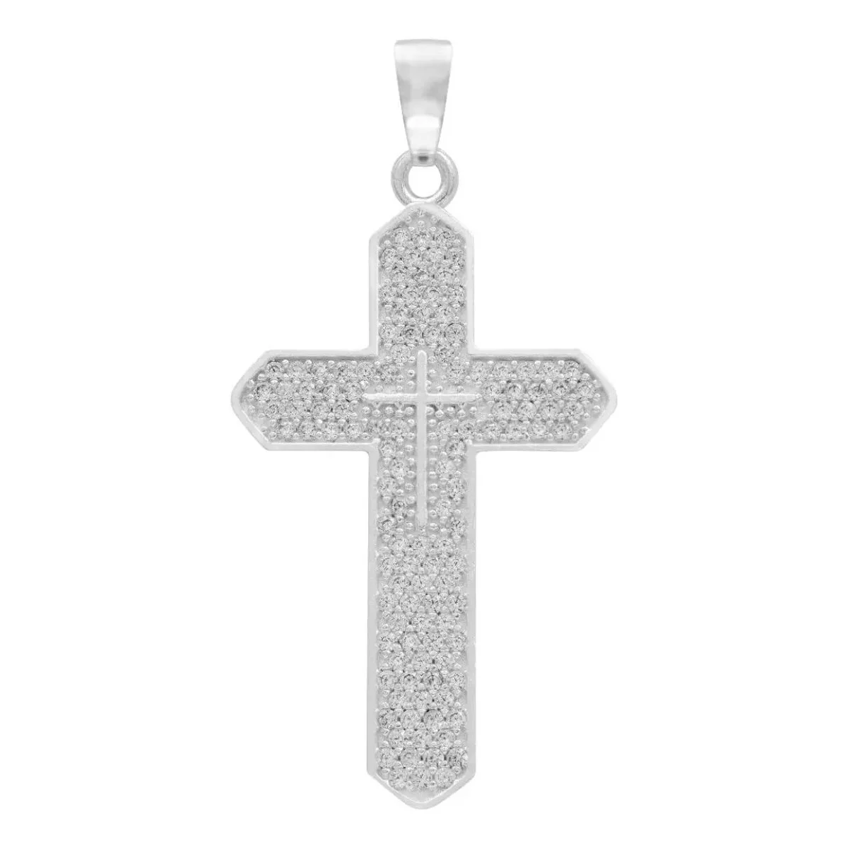 Dije Cruz Plata .925 con Zirconia brillante para hombre, joya masculina de diseño industrial. Collar con colgante significati