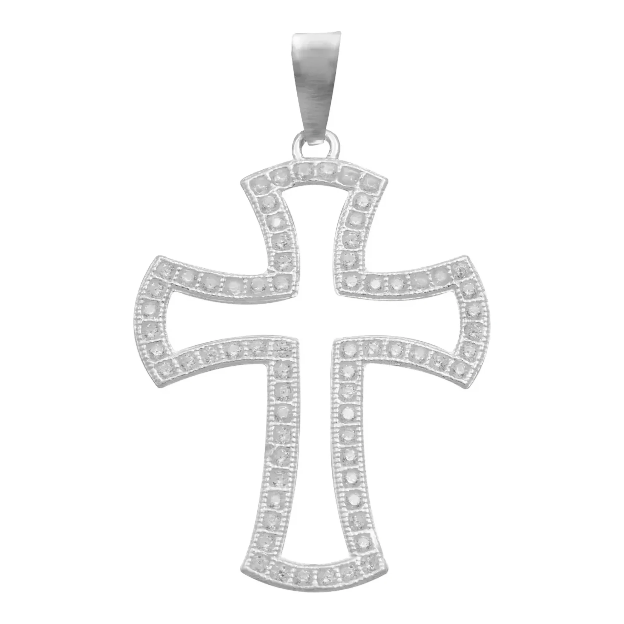 Dije cruz de plata 925 hombre con circonias incrustadas y acabado liso, crucifijo colgante en plata mexicana de ley.