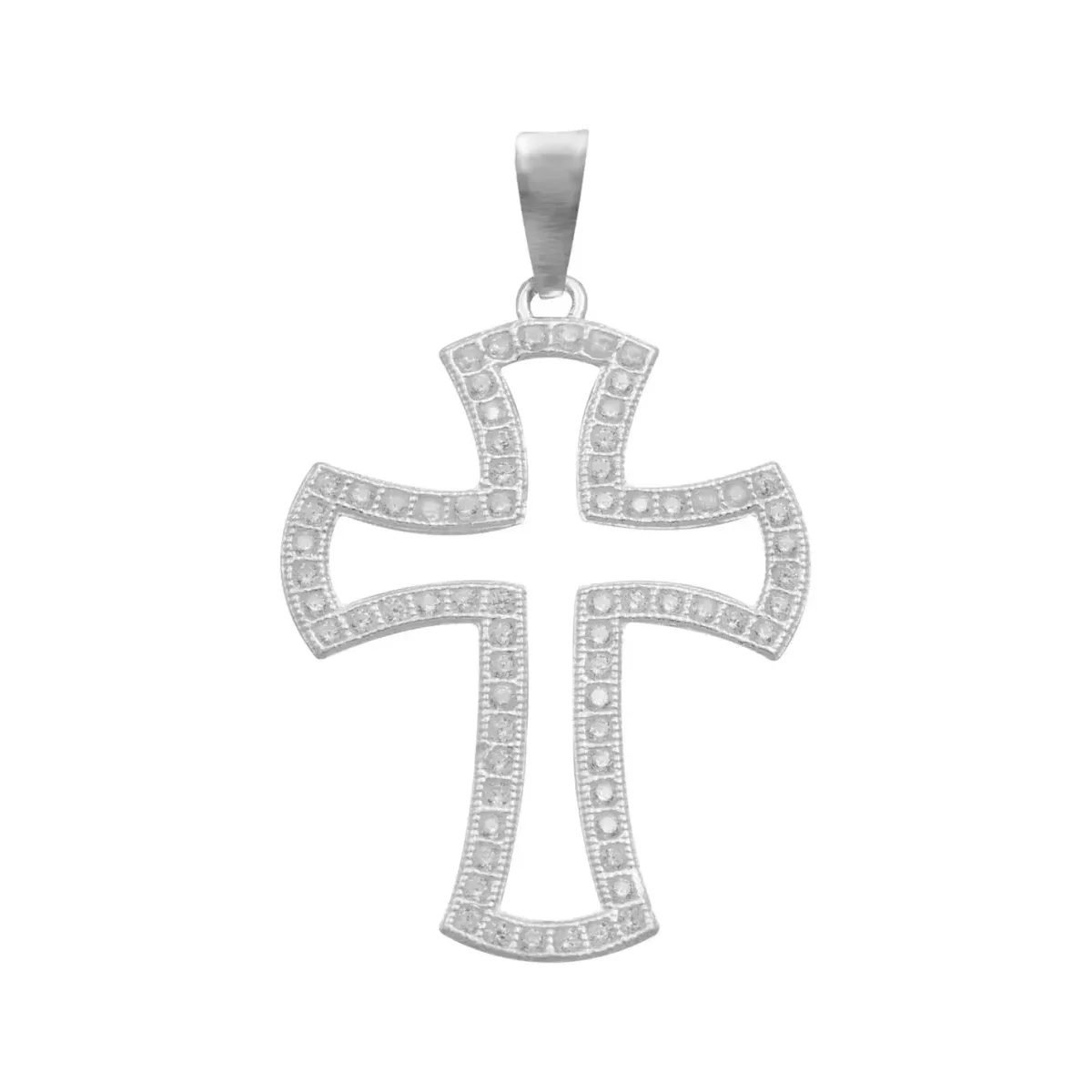 Dije cruz plata .925 contorno con zirconia para hombre, joya minimalista moderna. Accesorio duradero de plata nacional.