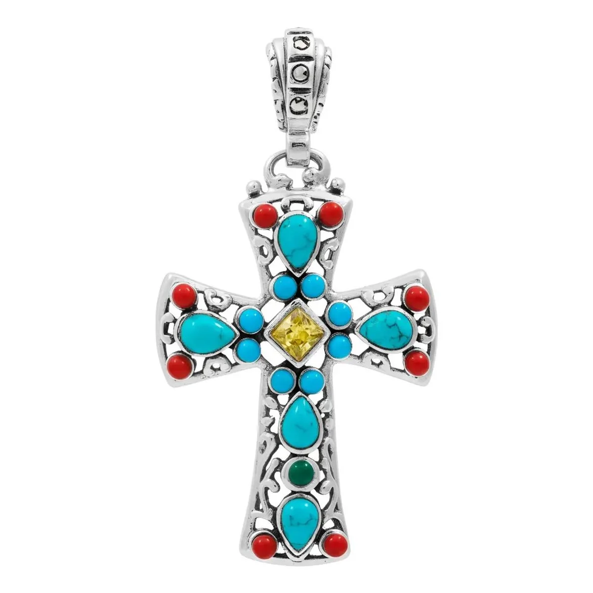 Dije Cruz Plata .925 Rodio Amarillo con Zirconia Amarilla, colgante cruz plata dorada. Joyería religiosa moderna, diseño de a