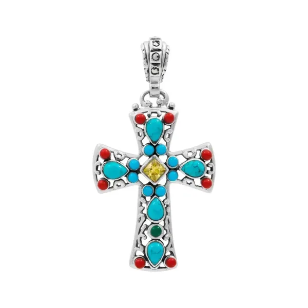 Dije Cruz Plata 925 Rodio Amarillo con Zirconia Amarilla - Imagen 1