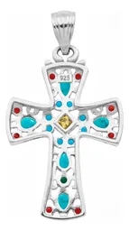 Dije Cruz Plata 925 Rodio Amarillo con Zirconia Amarilla - Imagen 2