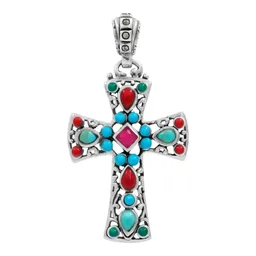 Dije Cruz Plata 925 Rodizada con Zirconia Fucsia - Imagen 1