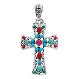 Dije Cruz Plata 925 Rodizada con Zirconia Fucsia - Imagen 1