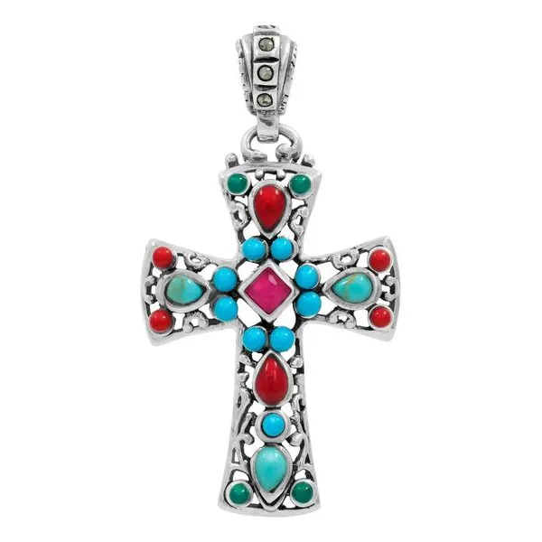 Dije Cruz Plata 925 Rodizada con Zirconia Fucsia - Imagen 1