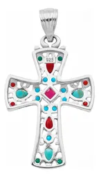 Dije Cruz Plata 925 Rodizada con Zirconia Fucsia - Imagen 2